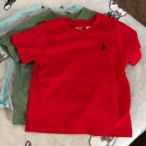 Ralph Lauren Red Crewneck Polo Tee with Navy Pony - Kids